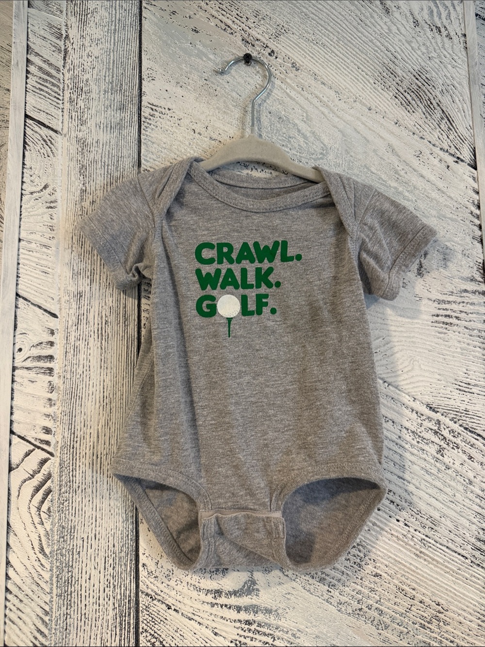 Gray 'Crawl. Walk. Golf.' Baby Bodysuit